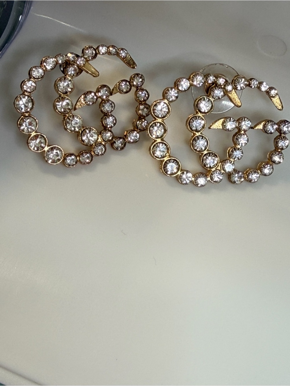 fabulous fashion rhinestone gg earrings goldstone - Picture 2 of 3